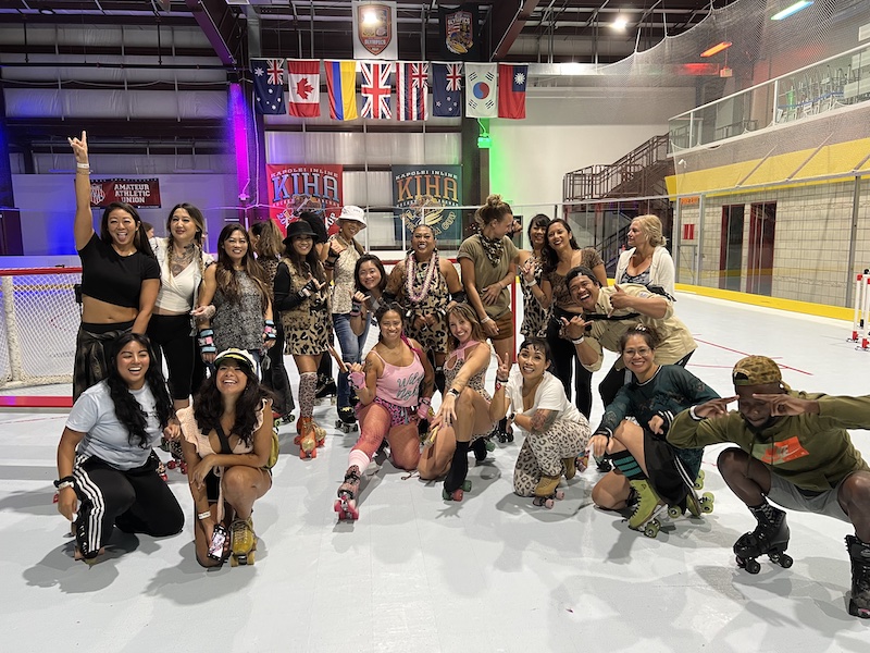 Group of skaters smiling together